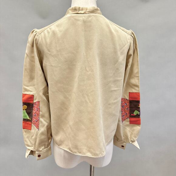 Vintage 70s tan patchwork sleeve twill cropped long sleeve Boxy top Size Small - Picture 9 of 15